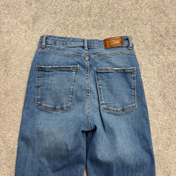 Zara High Waist Skinny Denim Jeans Womens 4 Sunrise Blue Distressed Hem 24x28 - Picture 7 of 15